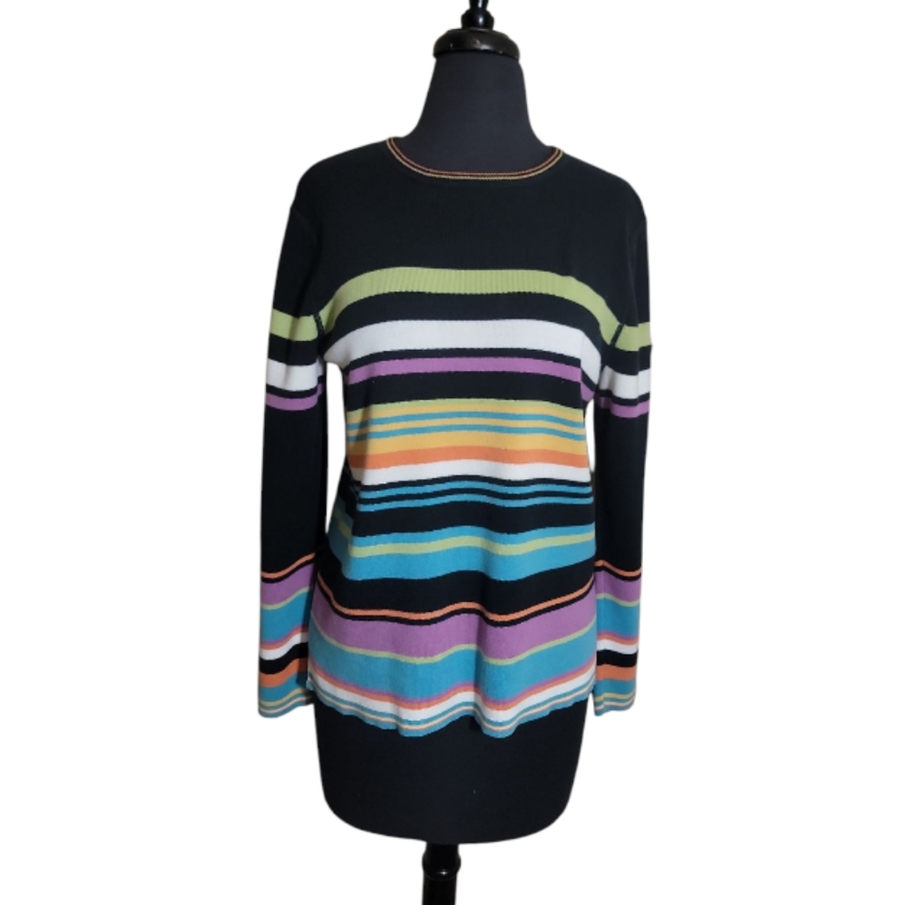 Field Gear women's crew neck colorblock stripe cotton sweater size small